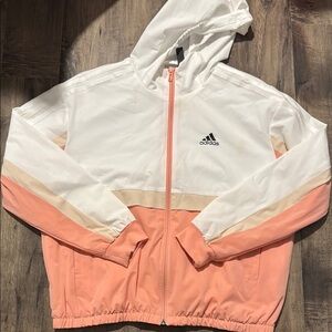 Adidas White and Pink Raincoat with Hood